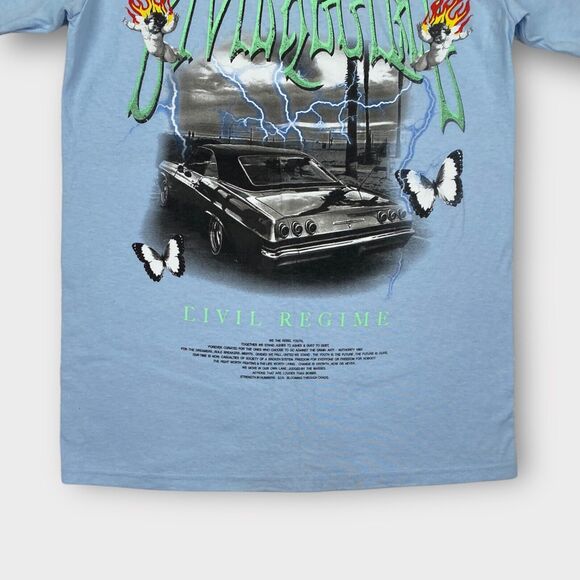 Civil Regime T Shirt Mens Small Civil Cruise Blue Lowrider Graphic Flame Hip Hop - Picture 6 of 12